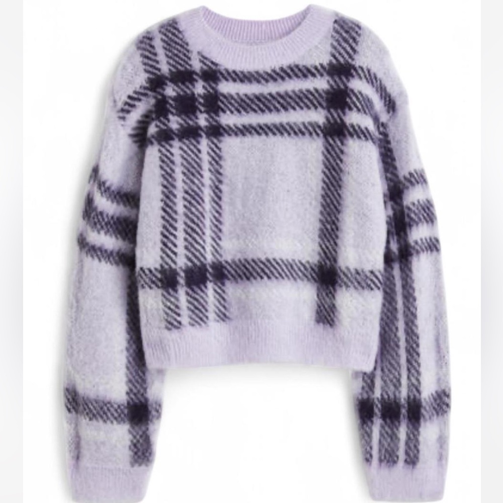 H&M Lavender Plaid knit Sweater